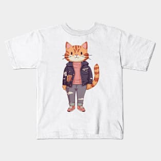 A cute kitty wearing street fashion Kids T-Shirt